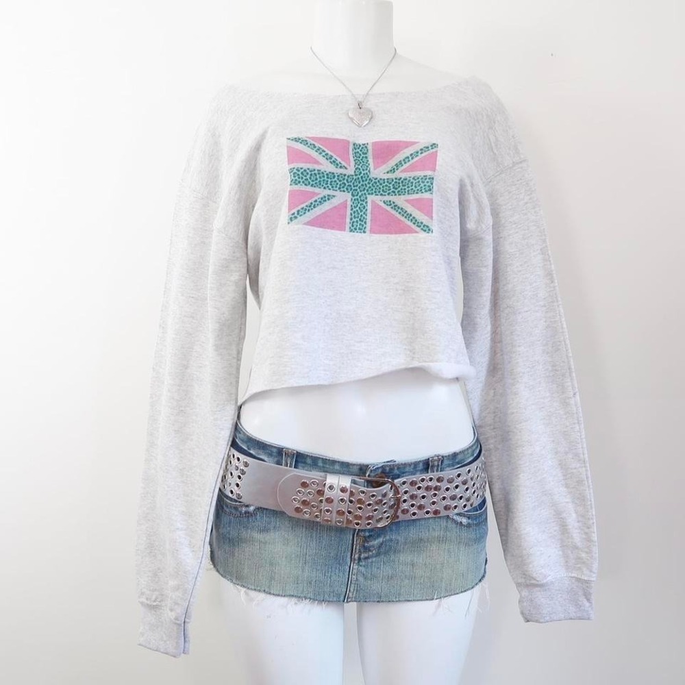 cheetah union jack off shoulder sweatshirt indie sleaze y2k